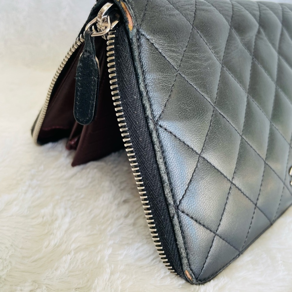 CHANEL Black Lambskin Quilted Leather  Zip around Wallet - Picture 14 of 16